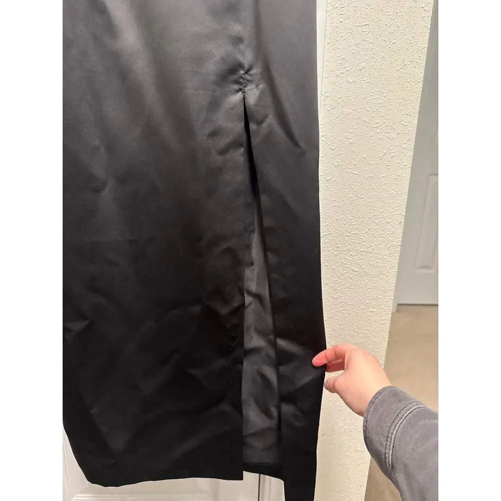 Vintage 80s Gunne Sax Black Maxi Revenge Dress White Bow V-Back Size 10 - Picture 5 of 10